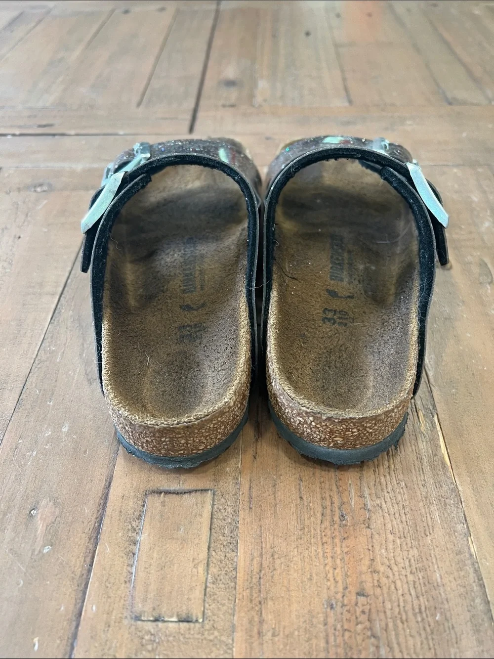 Birkenstock Arizona black glitter buckle sandals EU 33 US 1.5 kids
